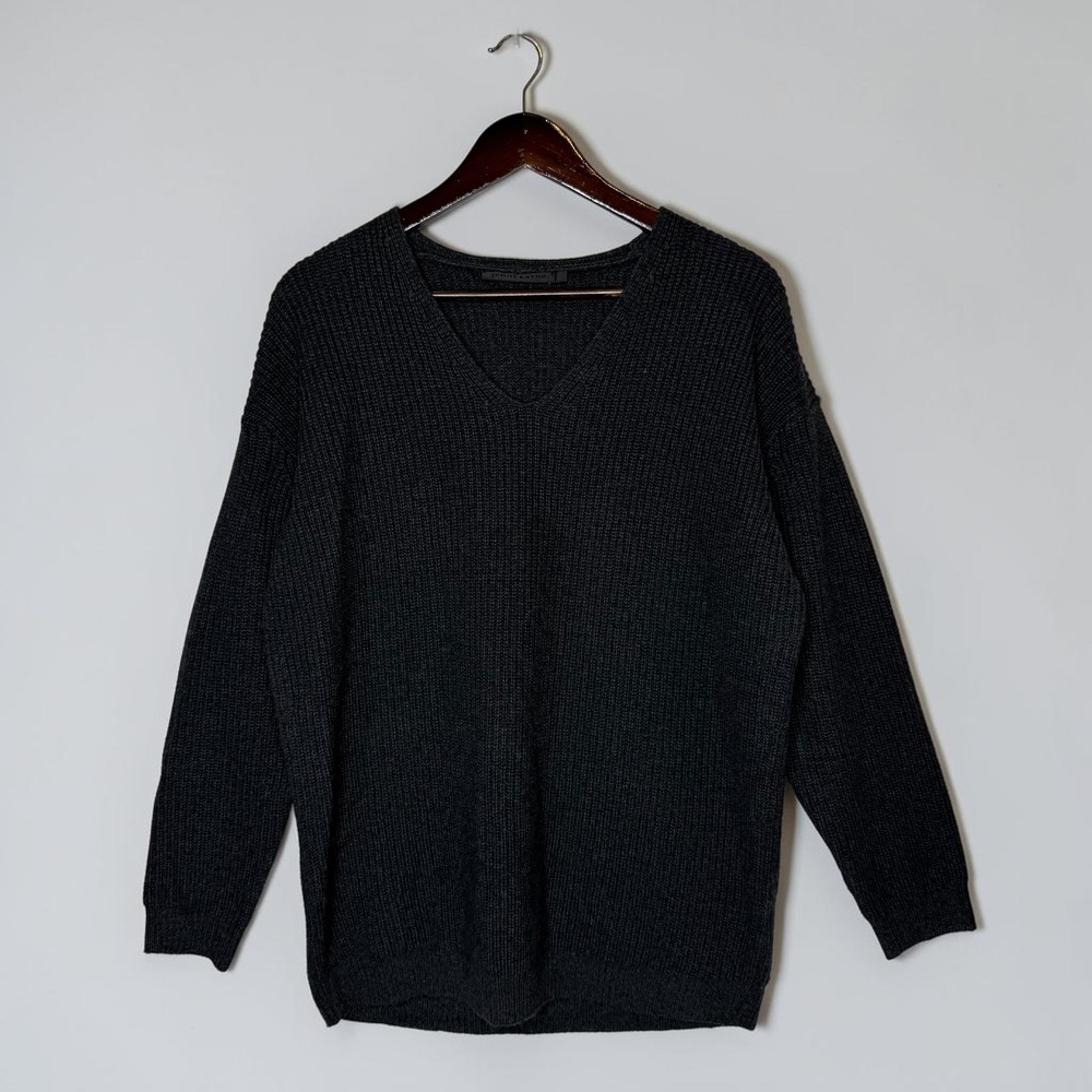 Jenni Kayne Cabin Wool Cashmere Sweater Charcoal Rib V Neck Minimalist size XS